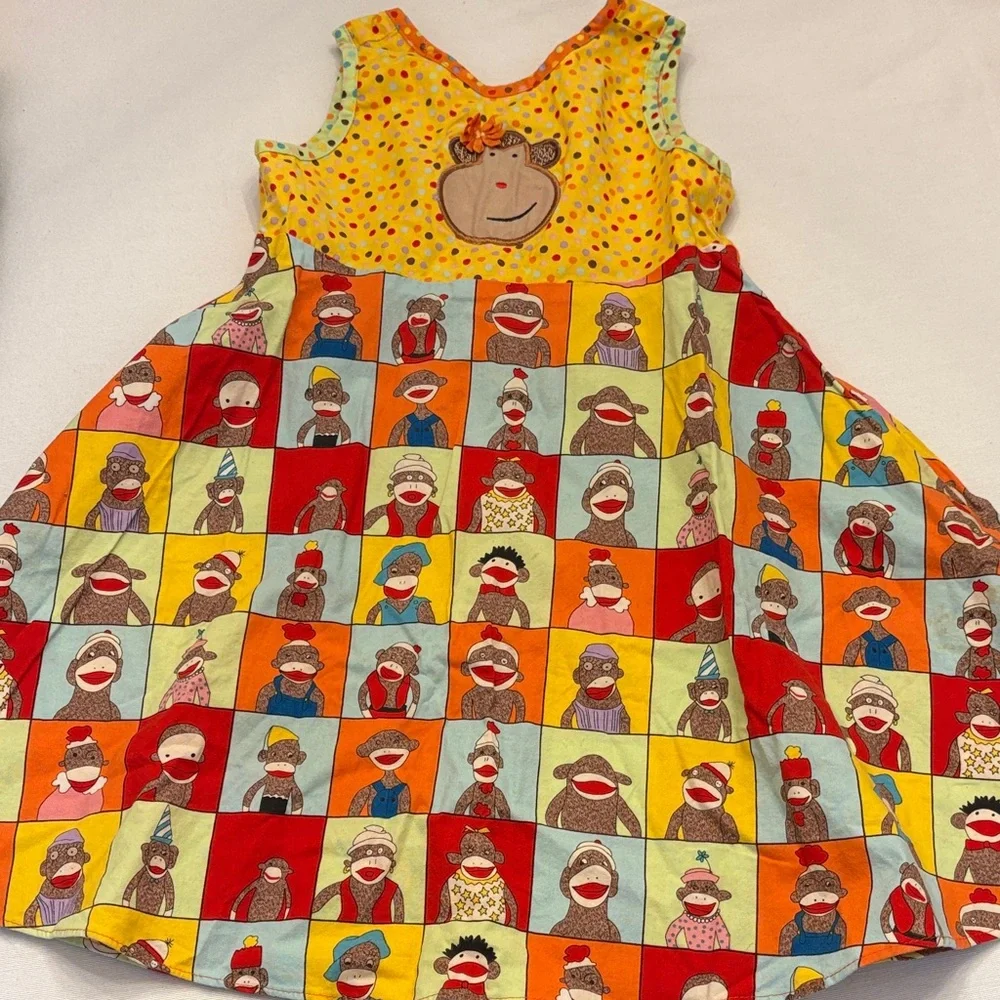 Vintage Monkey Patchwork Kids Casual Dress